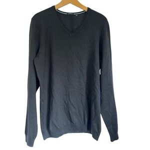 Hugo Boss Slim Fit Extra Fine Merino Wool Black‎ V-Neck Sweater - XL